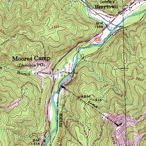 Topographic Map of Gum Branch, TN