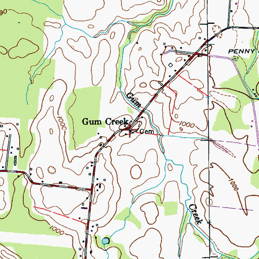 Topographic Map of Gum Creek, TN