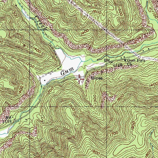 Topographic Map of Gum Fork School, TN