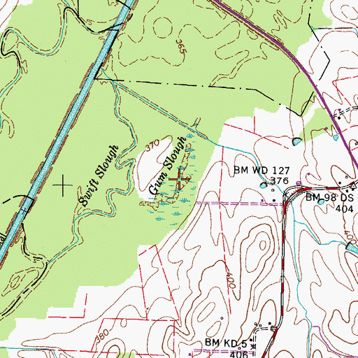 Topographic Map of Gum Slough, TN