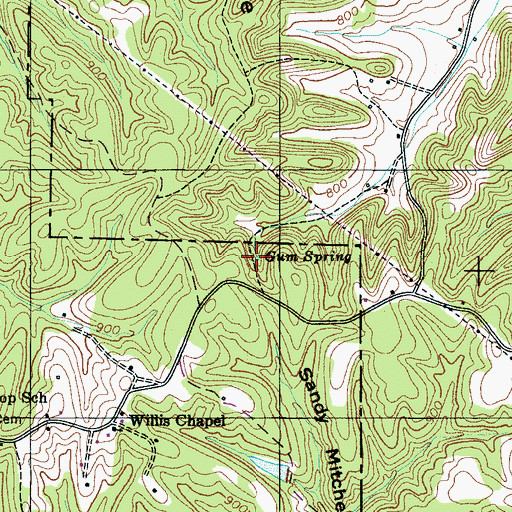 Topographic Map of Gum Spring, TN
