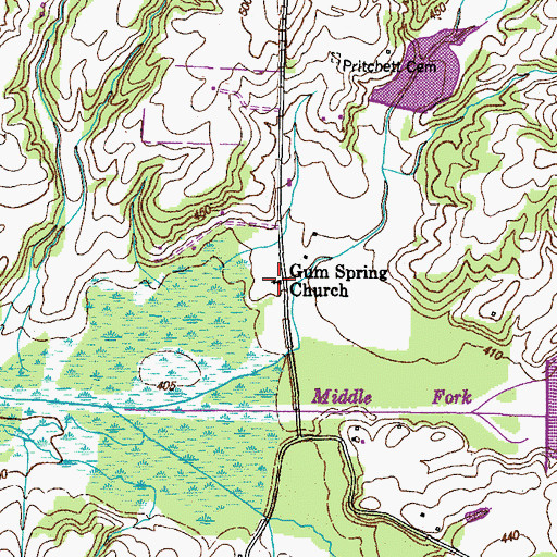 Topographic Map of Gum Spring Church, TN