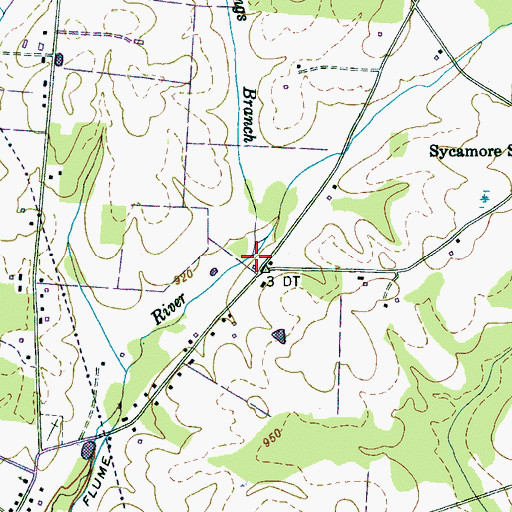 Topographic Map of Gum Springs Branch, TN