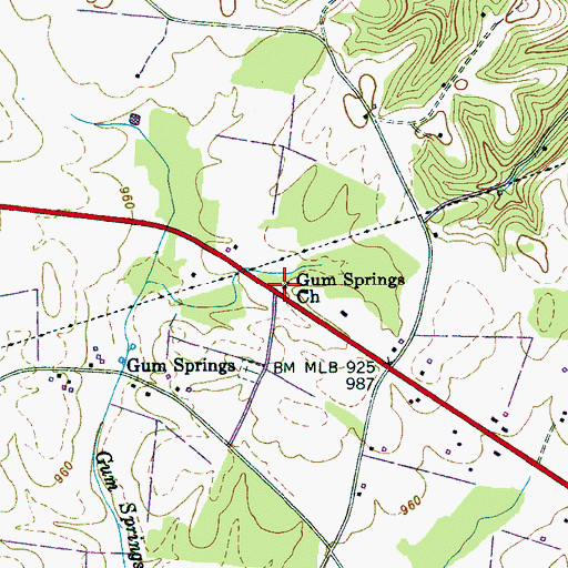 Topographic Map of Gum Springs Church, TN