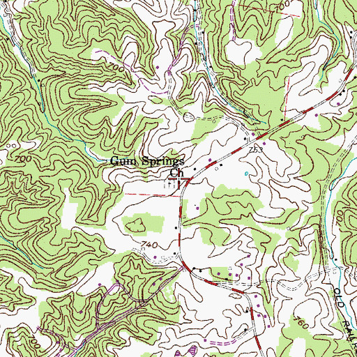 Topographic Map of Gum Springs Church, TN
