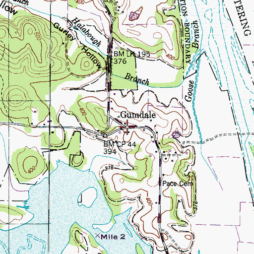 Topographic Map of Gumdale, TN