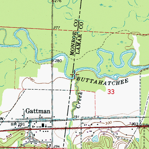 Topographic Map of Watson Creek, AL