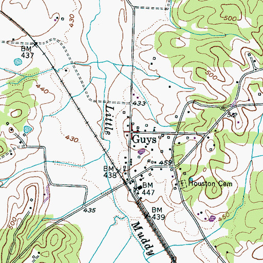 Topographic Map of Guys, TN