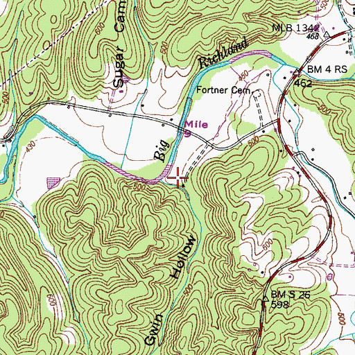 Topographic Map of Gwin Hollow, TN