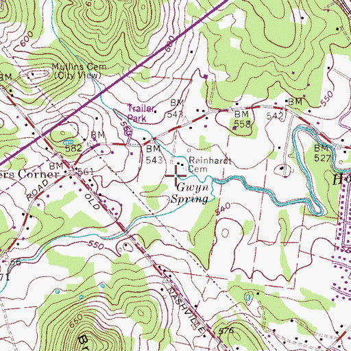 Topographic Map of Gwyn Spring, TN