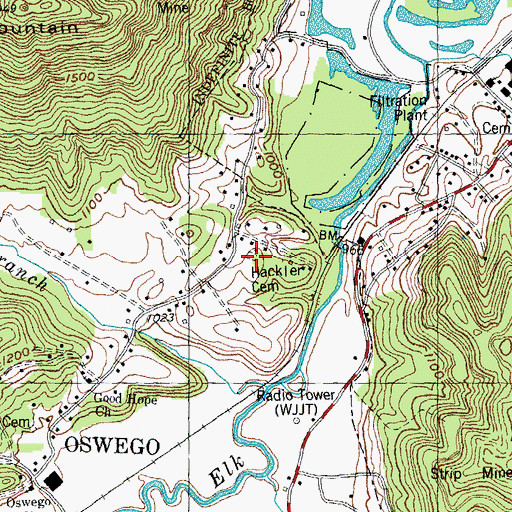 Topographic Map of Hackler Cemetery, TN