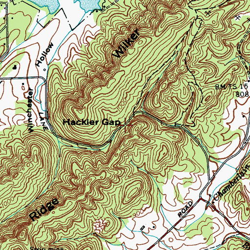 Topographic Map of Hackler Gap, TN