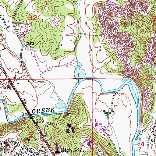 Topographic Map of Watts Creek, AL
