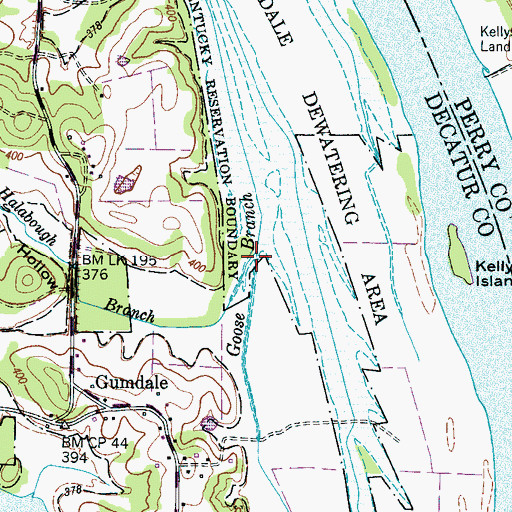 Topographic Map of Halabough Branch, TN