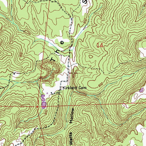Topographic Map of Watts Hollow, AL