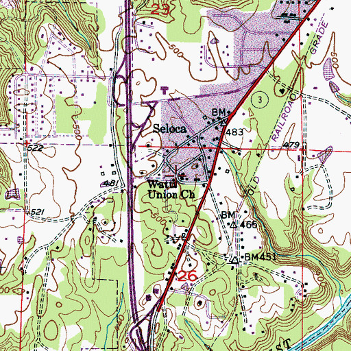 Topographic Map of Watts Union Church, AL