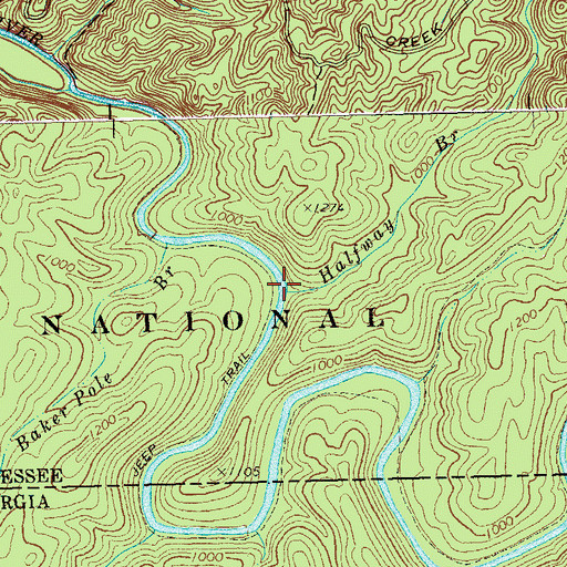 Topographic Map of Halfway Branch, TN