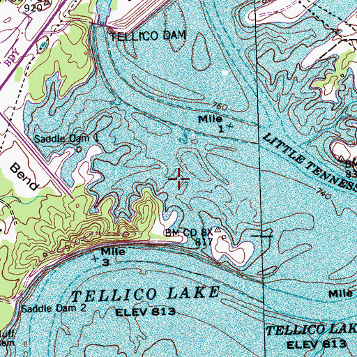 Topographic Map of Hall Bend, TN