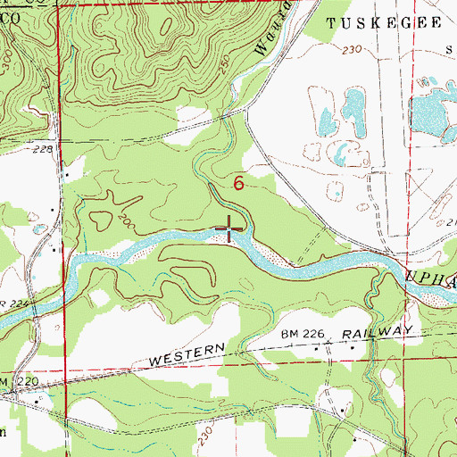 Topographic Map of Wauxamaka Creek, AL