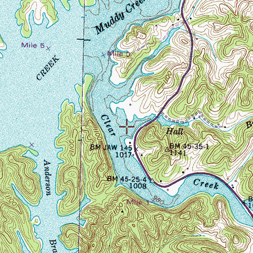 Topographic Map of Hall Branch, TN