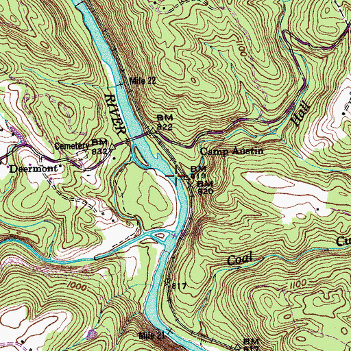 Topographic Map of Hall Branch, TN
