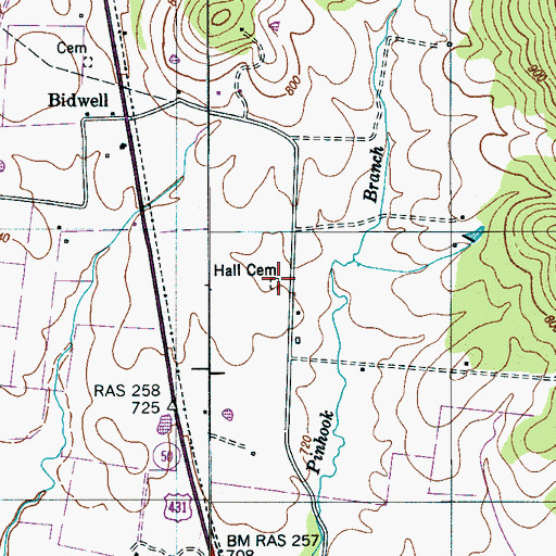 Topographic Map of Hall Cemetery, TN
