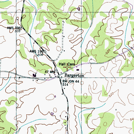 Topographic Map of Hall Cemetery, TN