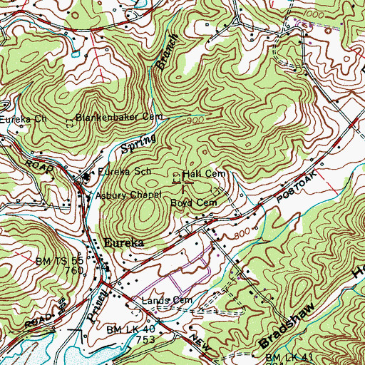 Topographic Map of Hall Cemetery, TN