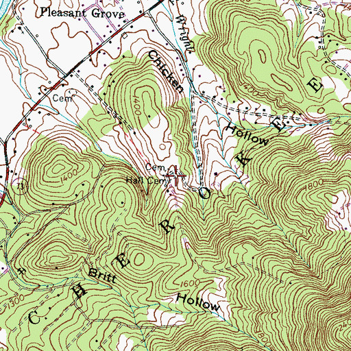 Topographic Map of Hall Cemetery, TN