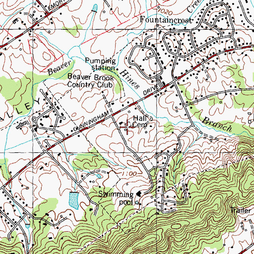 Topographic Map of Hall Cemetery, TN