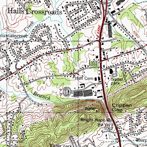 Topographic Map of Hall Cemetery, TN