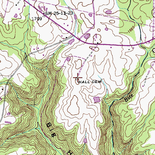 Topographic Map of Hall Cemetery, TN