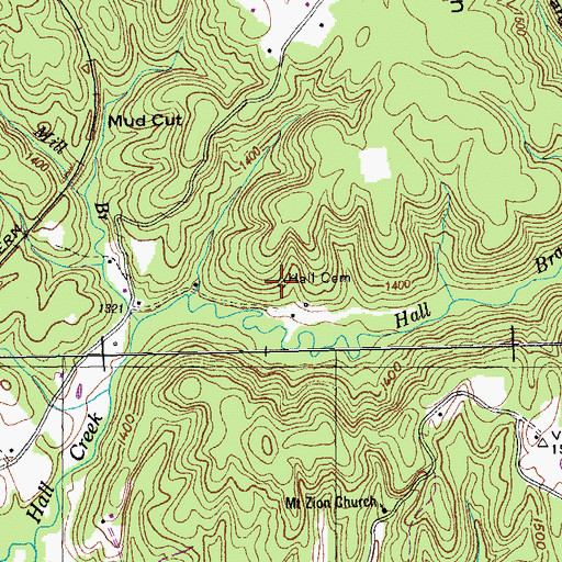 Topographic Map of Hall Cemetery, TN