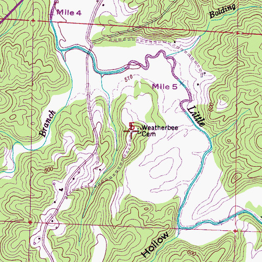 Topographic Map of Weatherbee Cemetery, AL