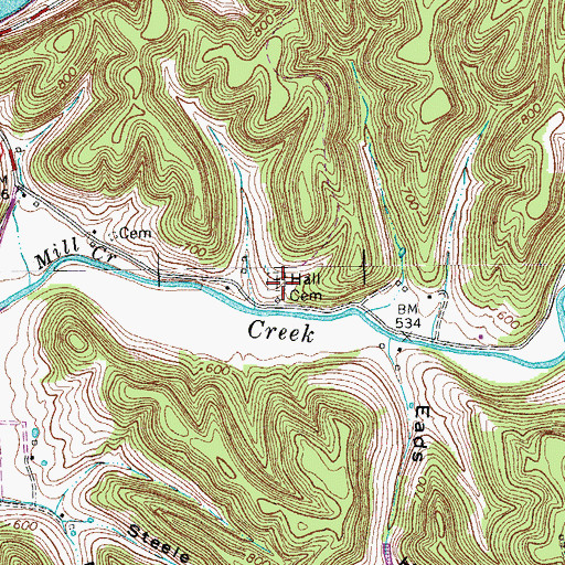 Topographic Map of Hall Cemetery, TN