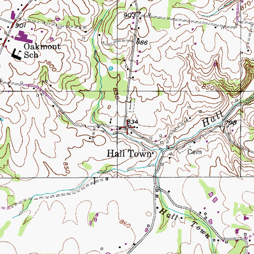 Topographic Map of Hall Town, TN