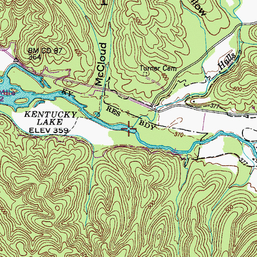 Topographic Map of Halls Creek, TN