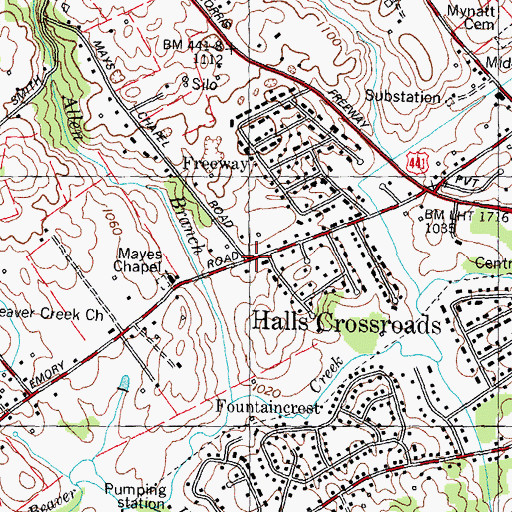 Topographic Map of Halls Crossroads, TN