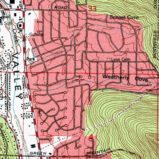 Topographic Map of Weatherly Cove, AL