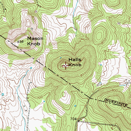Topographic Map of Halls Knob, TN