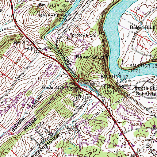 Topographic Map of Halls Mill Pond, TN