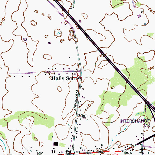 Topographic Map of Halls School, TN