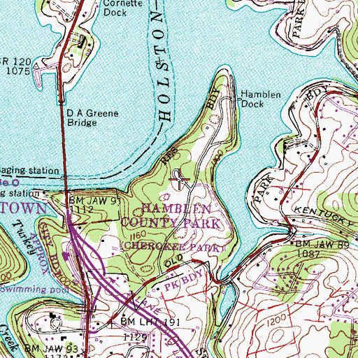 Topographic Map of Hamblen County Park, TN