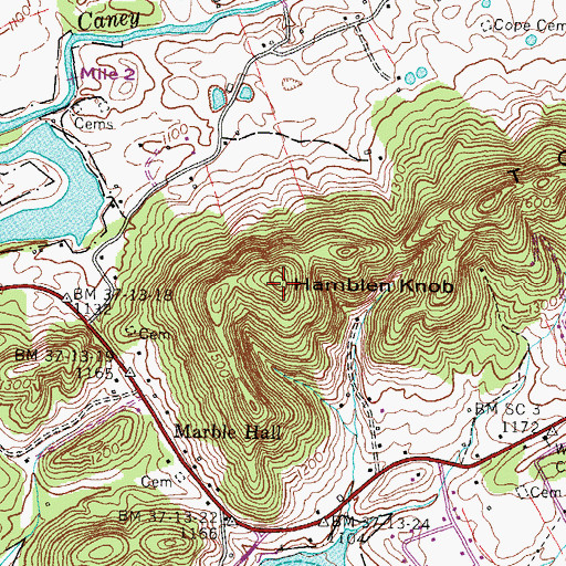 Topographic Map of Hamblen Knob, TN