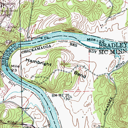 Topographic Map of Hambright Bend, TN