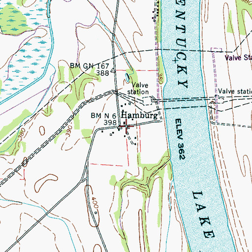 Topographic Map of Hamburg, TN