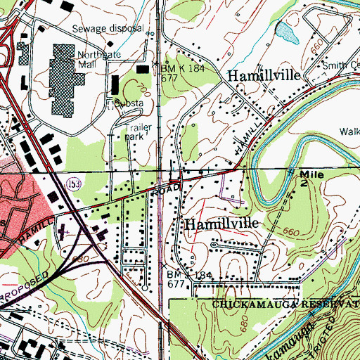 Topographic Map of Hamillville, TN