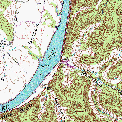 Topographic Map of Hamilton Branch, TN