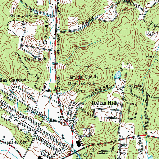Topographic Map of Hamilton County Memorial Park Cemetery, TN