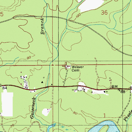 Topographic Map of Weaver Cemetery, AL